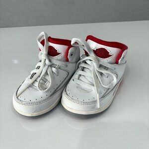 Jordan Baby White Leather Sneakers with Red Trim